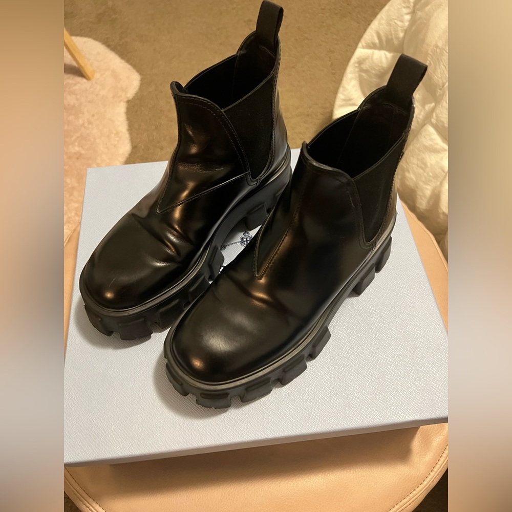 Prada - Monolith Brushed Leather Chelsea Boots - Picture 8 of 13